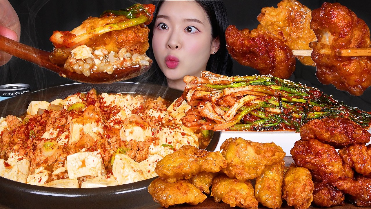 ASMR MUKBANG | 꿀조합 ❤️ 촉촉한 마파두부덮밥에 교촌 허니순살 레드순살 매운파김치 먹방! Mapo Tofu & Fried C