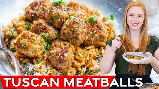 Easy, Creamy Tuscan Turkey Meatballs with Orzo Pasta | One-Pan Dinner! by Tatyana's Everyday Food