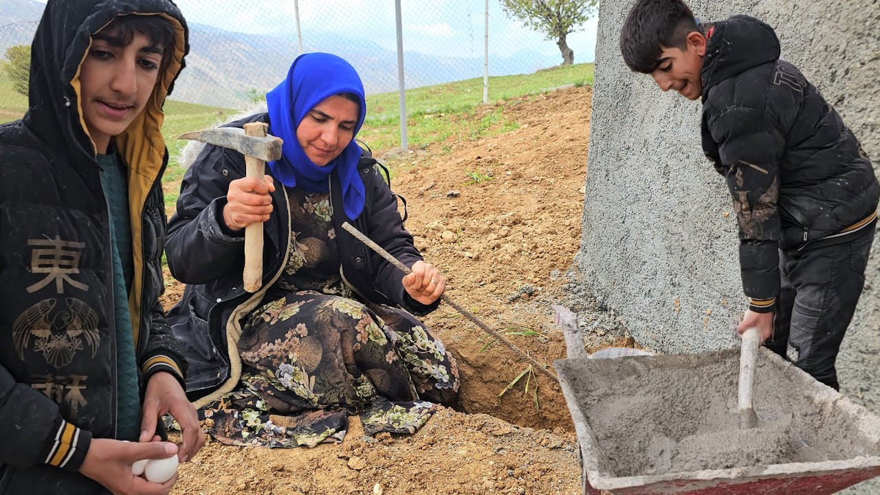 Rain and Progress | Nomadic Family Builds a Water Outlet in the Mountains