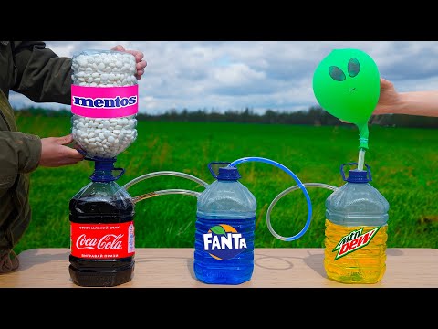 Experiment: Coca Cola & Fanta & Mountain Dew VS Mentos. Domino Chain Reaction!