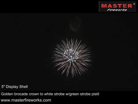 5 inch Golden Brocade Crown To White Strobe With Green Strobe Pistil(Professional Celebration Shell)