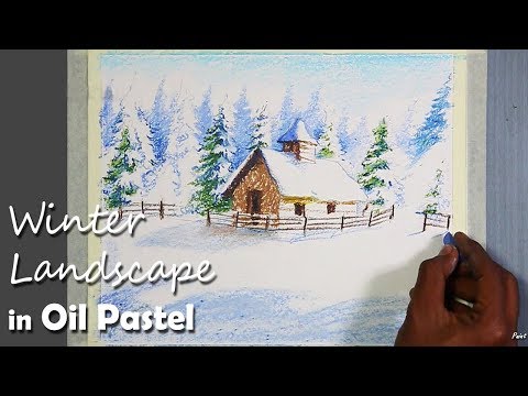 Snowy Winter Landscape Painting in Oil Pastel | step by step