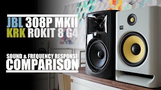 Video thumbnail for KRK Rokit 8 G4 RP8G4  vs  JBL 308P MKII  ||  Sound & Frequency Response Comparison by DSAUDIO.review