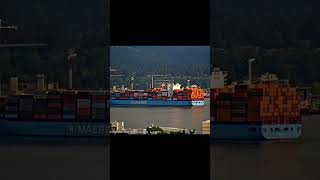 Massive Container Ship Crosses Ultra Large Cruise Ship Anthem of the Seas Vancouver Harbour