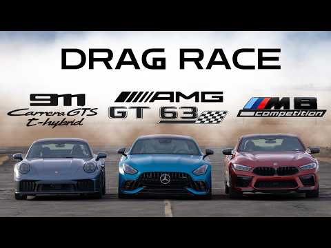 AMG GT63 Pro vs 911 GTS T-Hybrid vs M8 Competition xDrive Coupe