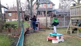 Slacklining in our backyard