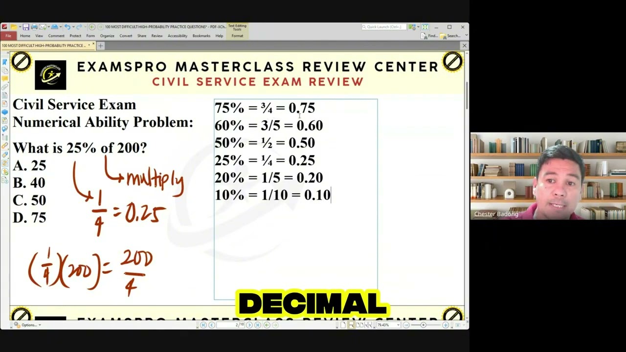NUMERICAL ABILITY PROBLEM: What is 25% of 200?