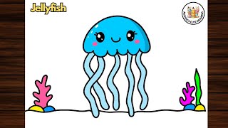 How to Draw and Color Cute Jellyfish Easy | Kawaii Animal Drawing Tutorial | Arshaka Cute Drawing