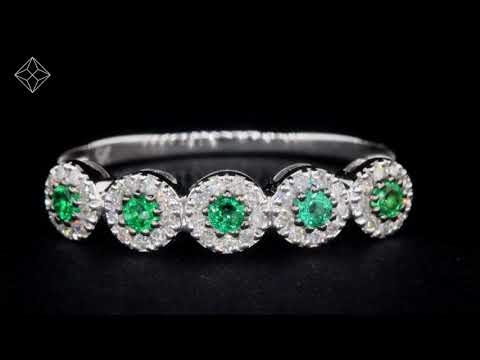Emerald and Halo Diamond Stellato Eternity Ring in 9K White Gold - E5918