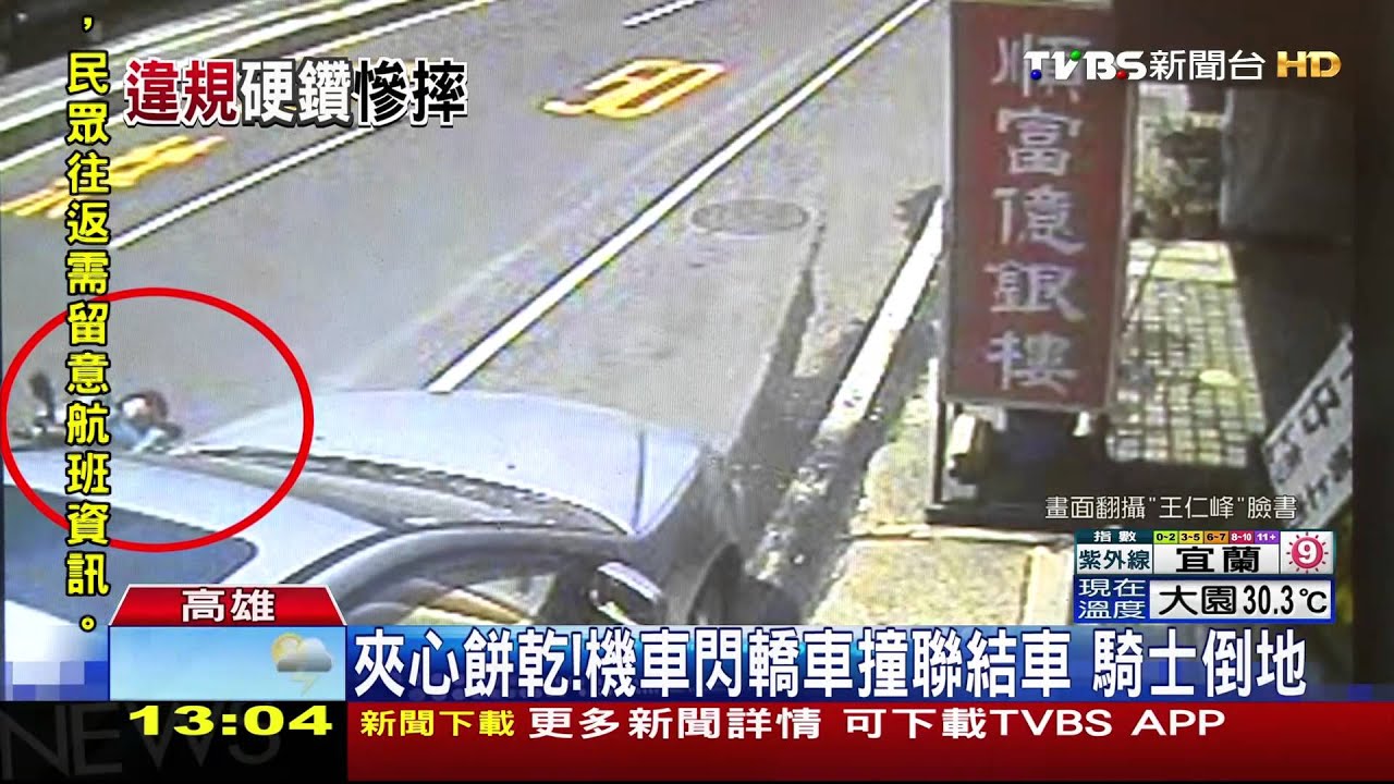 夾心餅乾!機車閃轎車撞聯結車 騎士倒地