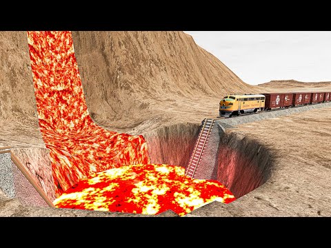Trains vs Giant Crater Lava - BeamNG.Drive | BeamNG MaX