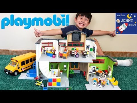 NEW Playmobil City Life Furnished School Building & Playmobil School Bus Toy
