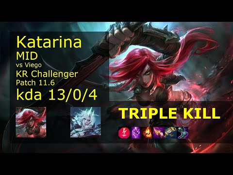 Katarina vs Viego Mid - KR Challenger 13/0/4 Patch 11.6 Gameplay // [롤] 카타리나 vs 비에고 미드
