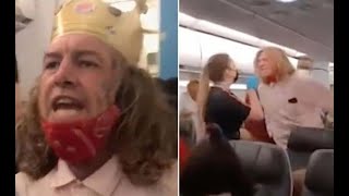 Racist man with Burger King crown says the N-word in airplane. Chaos erupts.