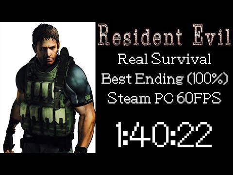 Resident Evil HD Remaster (PC 60FPS) Speedrun - Chris Real Survival Best Ending - 1:40:22
