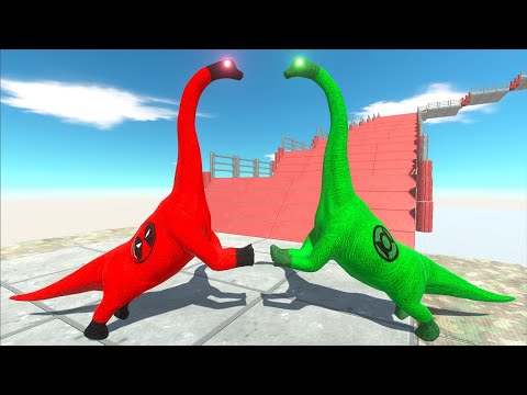 DEADPOOL BRACHIOSAURUS VS GREEN LANTERN BRACHIO DEATH FALL - Animal Revolt Battle Simulator