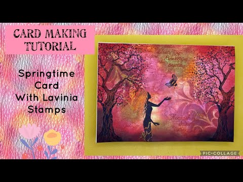 Tutorial para hacer tarjetas: Tarjeta de primavera con sellos y plantilla de Lavinia, placa de ge...