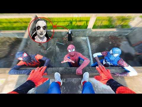 Team Spider-Man Battles Evil Nun & Serbian Dancing in a Haunted Villa ( Horror Action POV )
