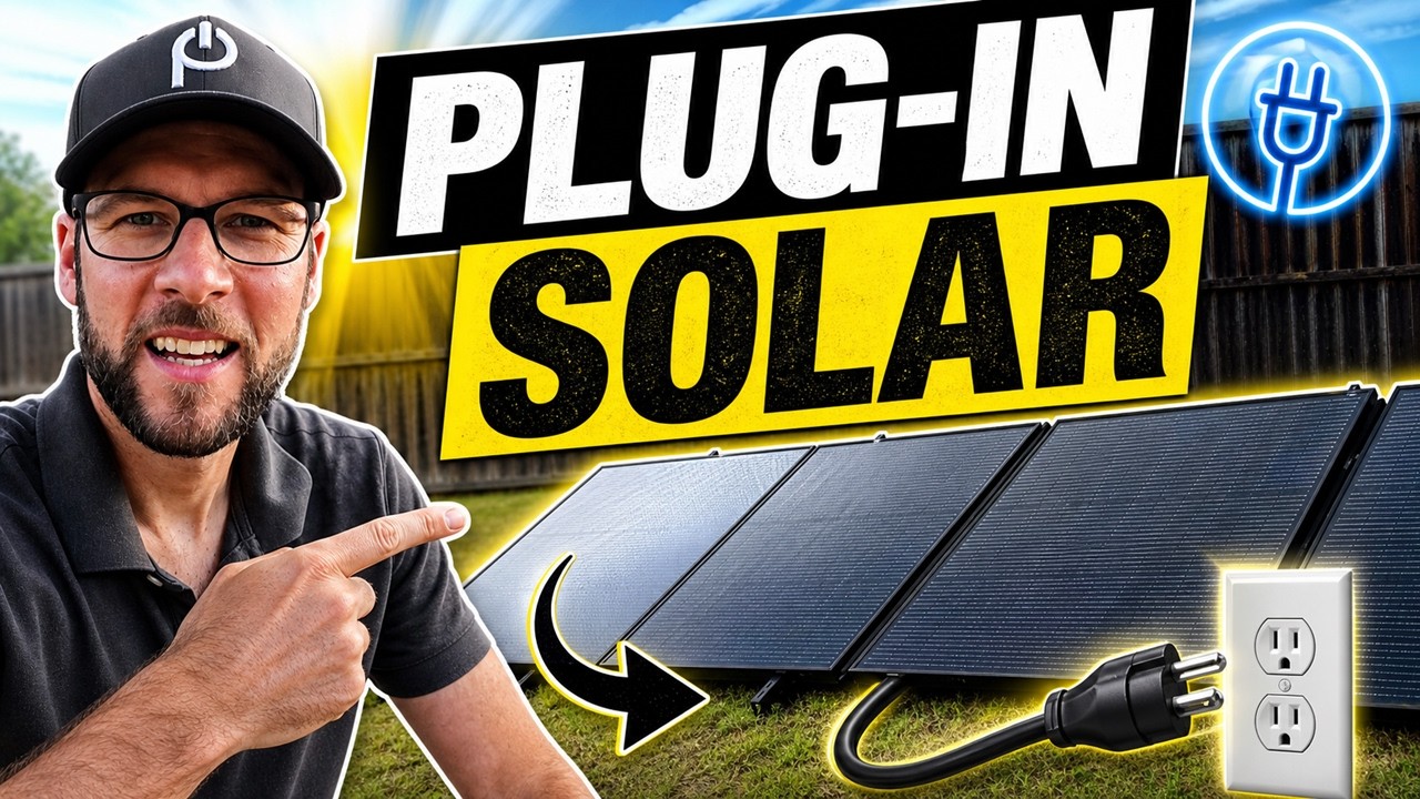 Four ground mounted plug-in solar panels set up in a back garden
