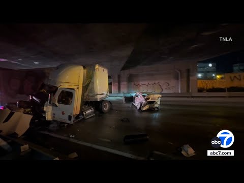 101 Freeway near downtown L.A. blocked after crash involving semi-truck