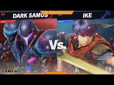 Agon The End - myR | quiK (Dunkele Samus) Vs. EX | Takeo (Ike) Smash Ultimate Top 16 Losers R2