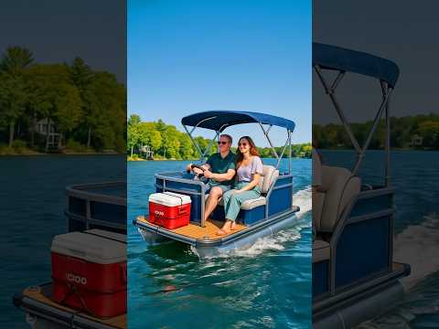 Mini pontoon boats with a bimini and cooler storage! 👏👏
