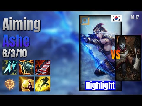 Aiming Adc Ashe vs Jhin lol KR solo rank Highlight 14.17