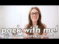 PACKING for a THREE WEEK ROAD TRIP (clothes, makeup, skincare...) | Katie Carney