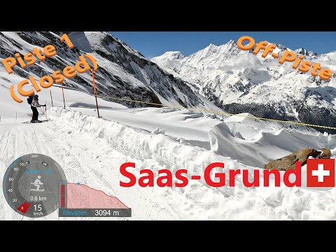 [4K] Skiing Saas Grund, Closed Piste 1 Off-Piste 3150m Spring Skiing, Wallis Schweiz, GoPro HERO11