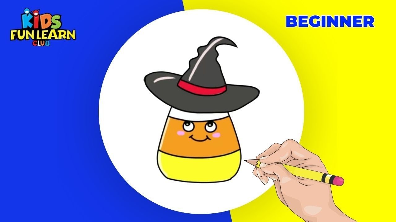 How To Draw Cartoon Candy Corn WITCH for Kids