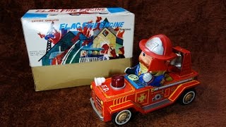Masudaya Fire Engine Car Battery Operated Tin Toy 70s  Japan