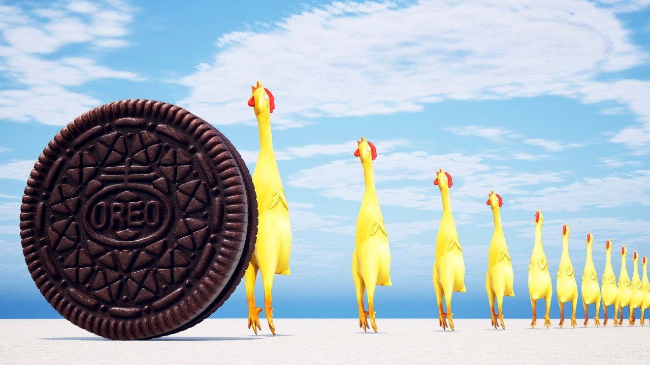 Domino simulation Huge Oreo collapses with chicken