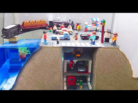 Lego Dam Breach Experiment #16 | Dam Breach caused flooding the Underground City Under High Train