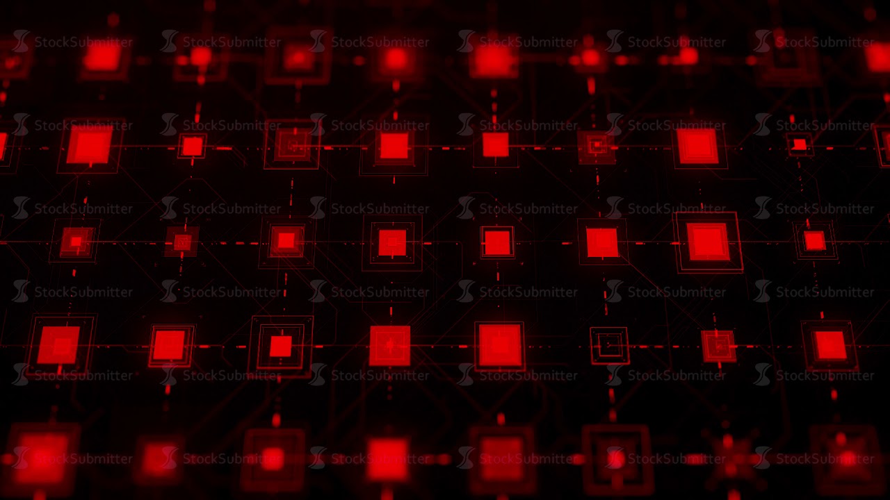 Processor or microchip and electronic signals on motherboard circuit. Animation. Abstract futuristic