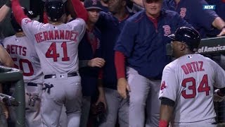 BOS@BAL: Papi has some fun with a fan at Camden