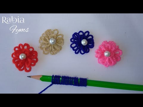 Super Easy Woolen Flower Making Ideas with Pencil - Hand Embroidery Amazing Trick - DIY Yarn Flowers