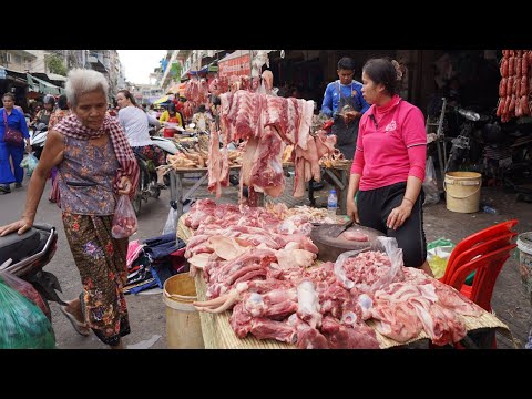 Phsa Tuol Sangke Morning Food Market Scene - Activities of Vendors, Buyer Selling & Buying Some Food