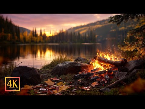 🍂🔥 You’re Sitting by a Cozy Autumn Fire — Relaxing Lakeside Ambience for Study and Sleep 📖
