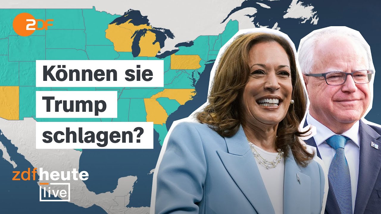 Harris zieht mit Minnesota-Gouverneur Walz als Vize in US-Präsidentschaftswahlkampf | ZDFheute live
