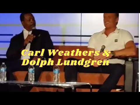 Carl Weathers and Dolph Lundgren at a comic con