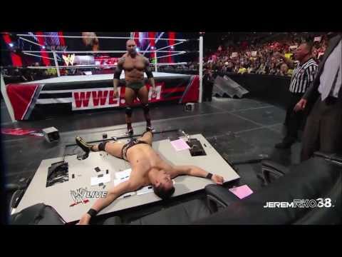 Batista Bomb Through the Announce Table on Alberto Del Rio - Raw - February 10, 2014