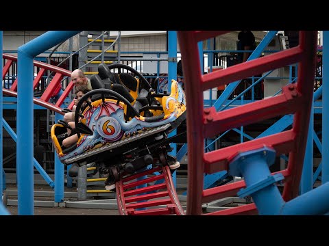 Off-ride footage of a Steel Dragon train