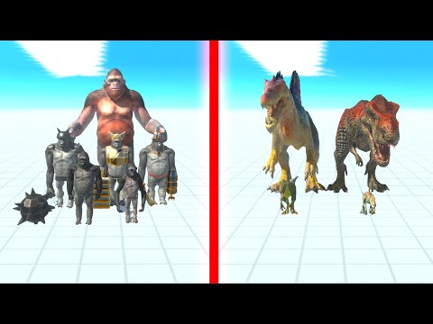 MUTANT PRIMATES Team vs CARNIVORE DINOSAURS Team - Animal Revolt Battle Simulator ARBS