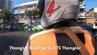 Commuting scenery by motorcycle and BTS sky train  from Thonglor to SiamトンローからサイアムまでモータサイとBTSでの通勤風景