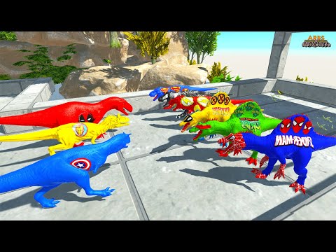 Dinosaur Marvel vs DC T-REX, Spinosaurus Superhero Champions Race - Animal Revolt Battle Simulator