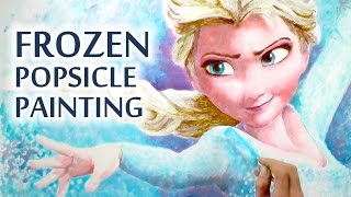 FROZEN POPSICLE ART : Painting Elsa with Popsicles - timelapse speed drawing -ice lolly block pop