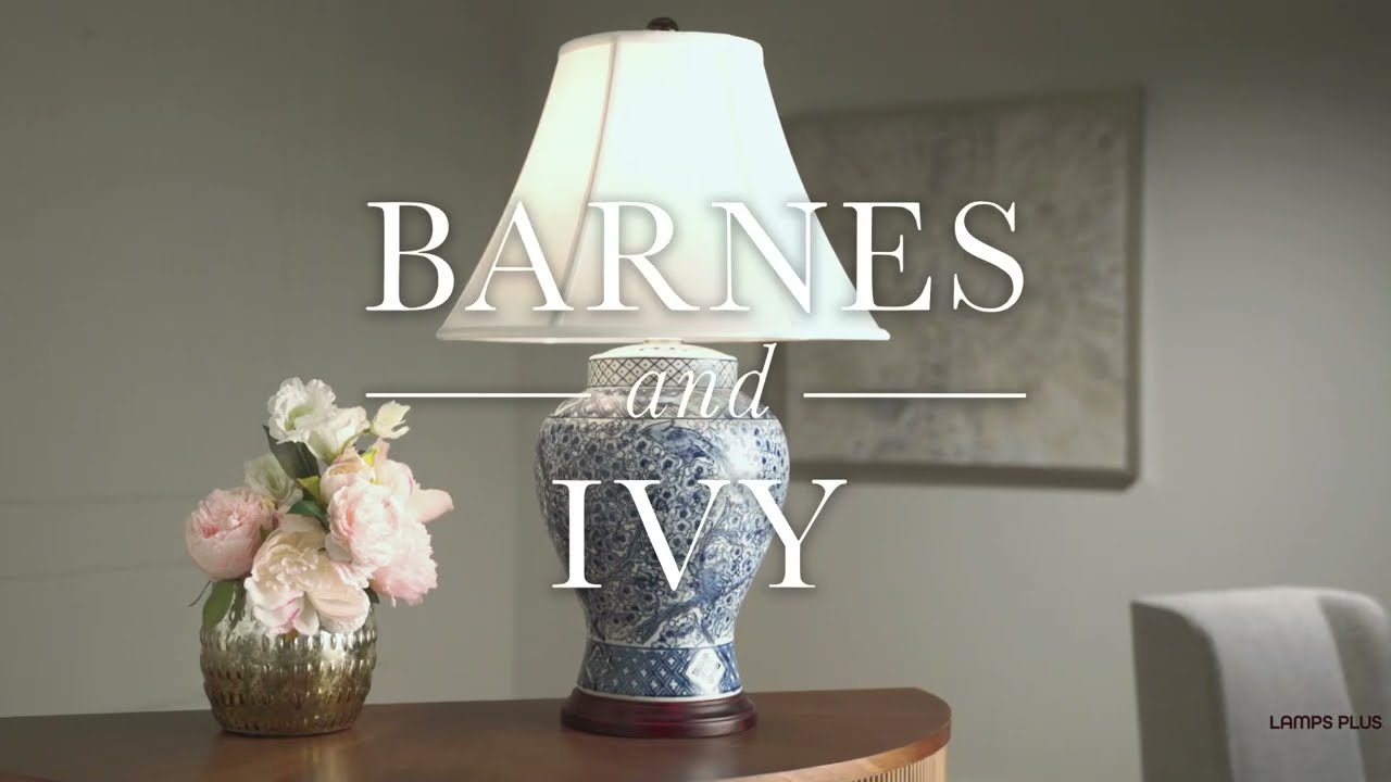 Video 1 Watch A Video About the Barnes and Ivy Shonna Garden Bird Blue White Porcelain Table Lamp