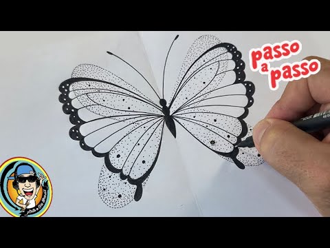 BORBOLETA ESTILO TATTOO COM PONTILHISMO - DESENHO PASSO A PASSO