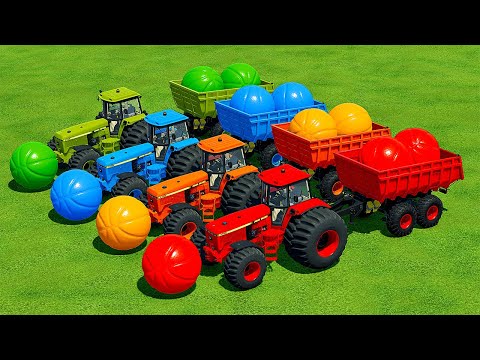 TRANSPORT COLORED BASKETBALLS WITH JOHN DEERE TRACTORS - Farming Simulator 22