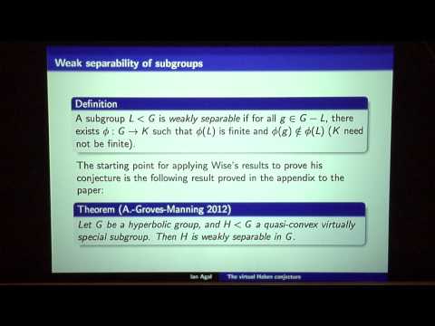 Minerva Lectures 2012 - Ian Agol Talk 3: Geometric group theory and the virtual Haken conjecture